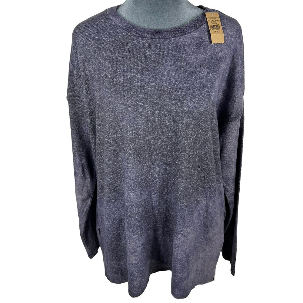 American Eagle Outfitters Heathered Navy Scoop Neck Sweater
